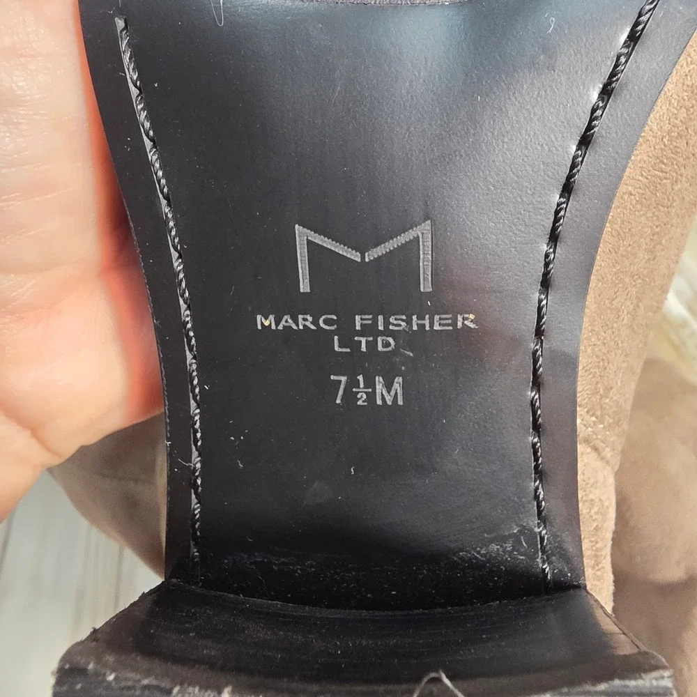 Marc Fisher Womens Taupe Faux Suede Over The Knee Block Heel Boots Size 7.5M